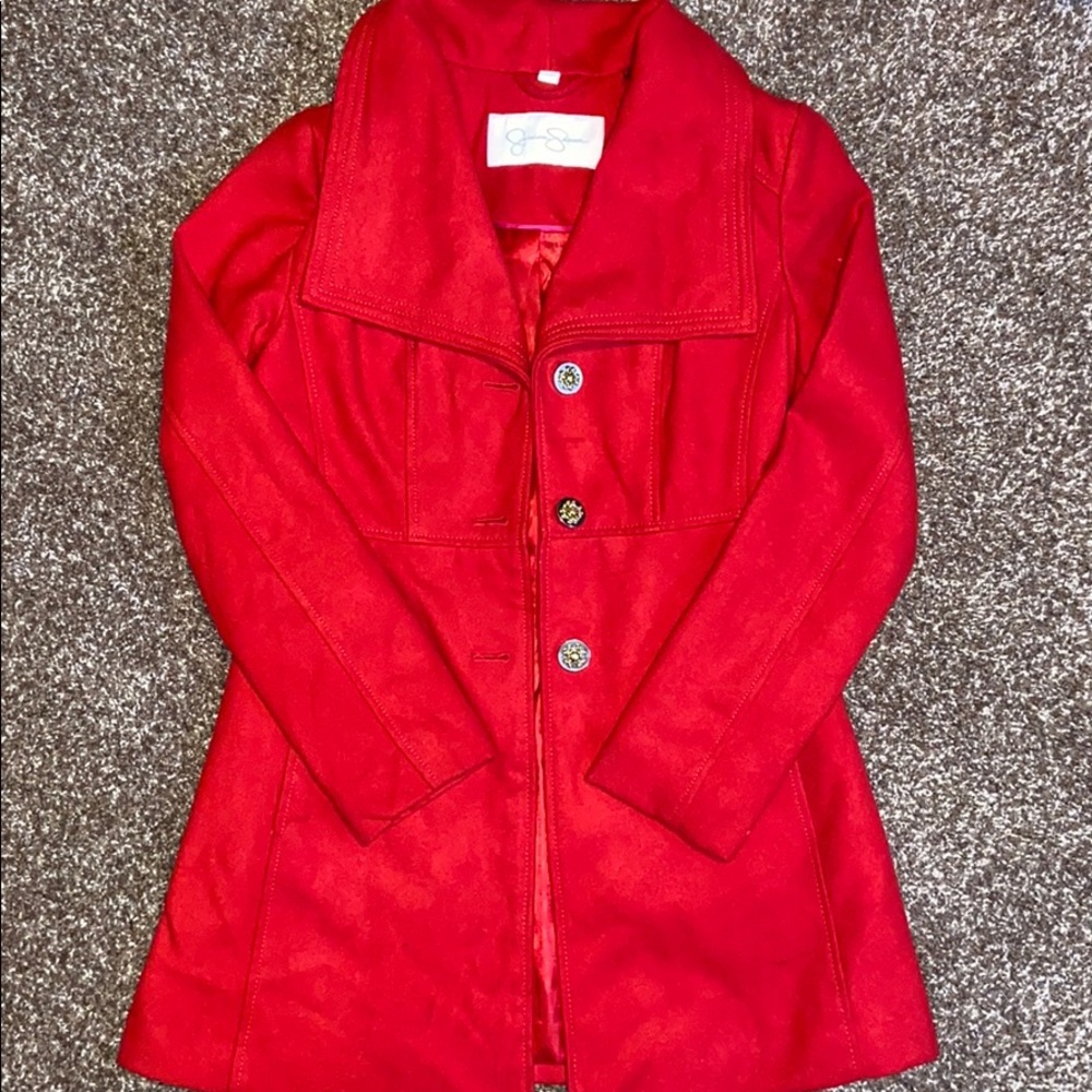 Women’s red mid length coat